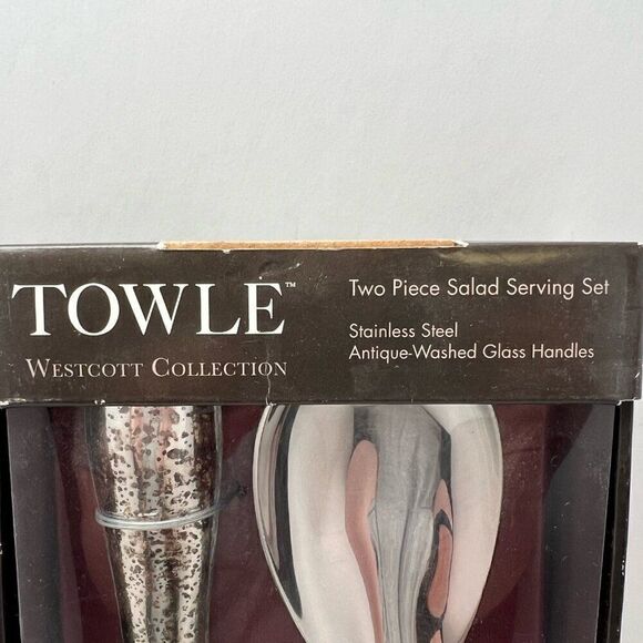 TOWLE Westcott Collection Two Piece Salad Serving Set Glass Handles Stainless St - Picture 3 of 7